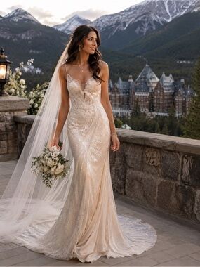 Signature Galina Champagne Lace Evening Dress
